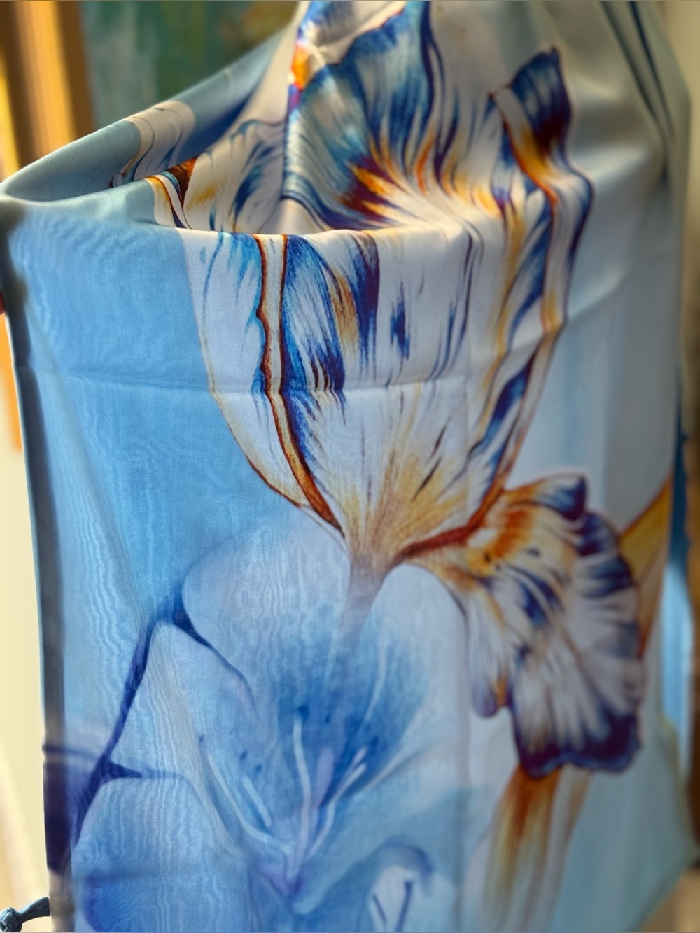 Chinese Silk Scarf with Orchid Print by Saint Joy - NWT, box, and gift bag - Picture 3 of 15
